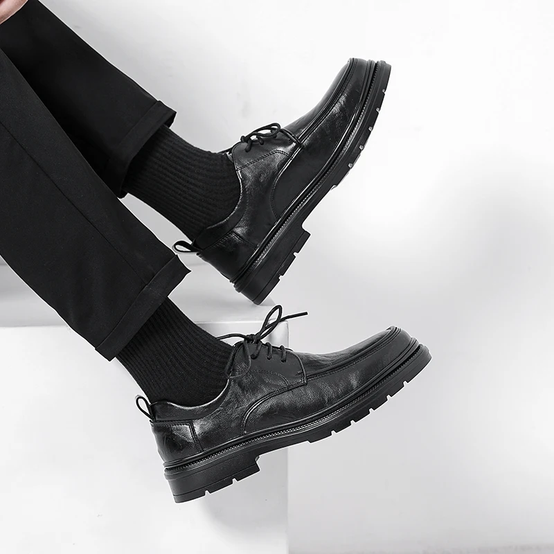 Men's round toe leather shoes luxury British minimalist style Wedding Party Outdoor leisure business walking men's Formal shoes