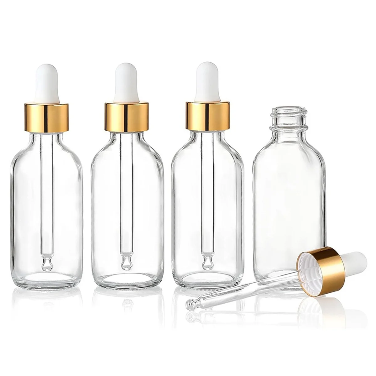 

Leak Proof Travel Dropper Bottles 4 Pack with Golden Caps, Clear Glass for Essential Oils 1Oz (30Ml)