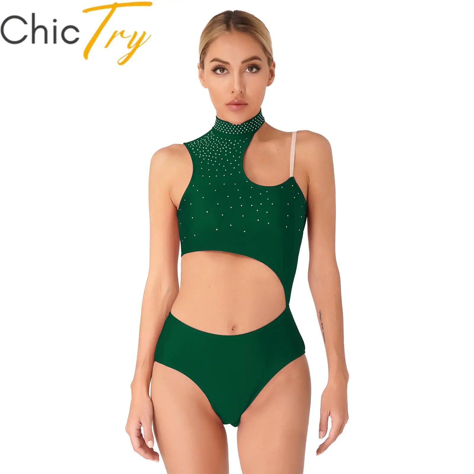 

Womens Rhinestone Ballet Dance Leotard Sports Gymnastics Workout Bodysuit Unitard Figure Skating Stage Performance Dance Costume