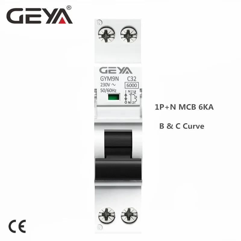 Geya GYM9N 1P + N Mcb 6A 10A 16A 20A 25A 32A 40A 220V Curve B Curve C ac Miniatuur Stroomonderbrekers 6KA Dpna