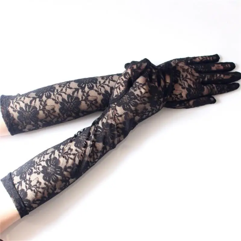 39BD Ellenbogenhandschuhe für Frauen, Abschlussballhandschuhe, Blumen-lange Handschuhe, Brauthandschuhe, Hochzeit – Detail 1