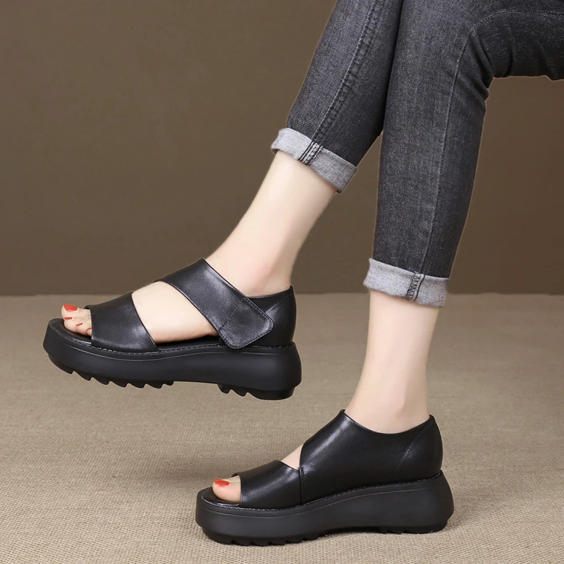 summer new wedge heel open toe casual luxury designer shoes sandals women's handmade re...