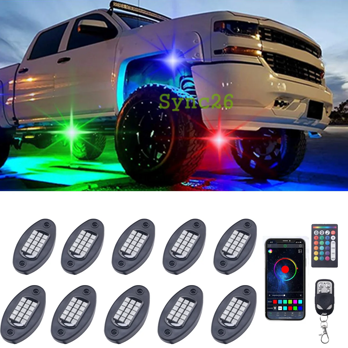 

10 In 1 RGB LED Rock Bluetooth-Compatible APP Control Music Sync Car Chassis Undergolw Waterproof Neon Lights