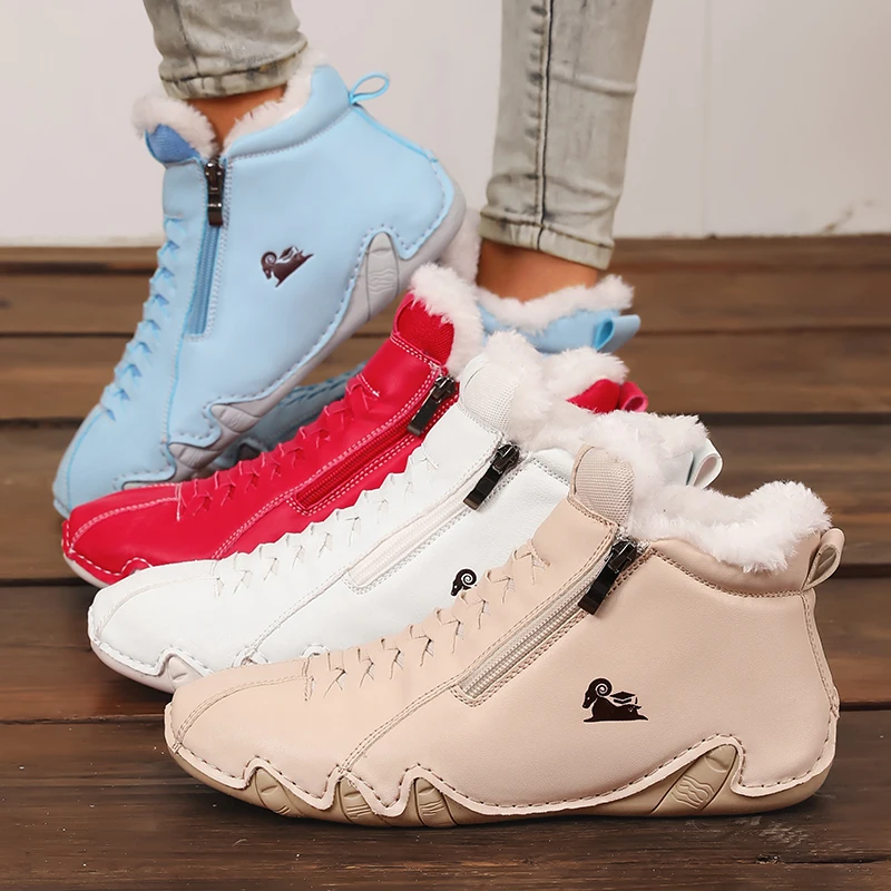 New Warm Women's Loafers Handmade Stitching Autumn/Winter Single Shoes Artificial Fur Zipper Casual Sneakers Unique Design Shoes