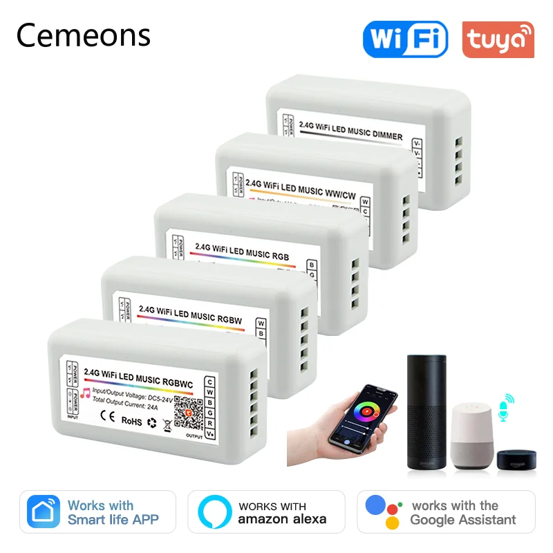 wifi wireless multi room sound streamer m5 wireless music box Tuya WiFi LED Controller Alexa Google Voice Control RGB RGBW LED Strip Music Smart Controller APP Wireless Remote 2.4G DC5V-24V