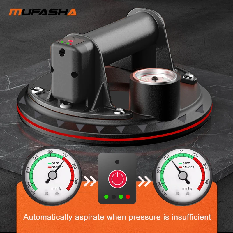 MUFASHA-Electric Vacuum Suction Cup Rough Surfaces Glass Tile Rock Board Visible Pressure Gauge 8" Auto-Air Replenishment vacuum suction cup vacuum sucker