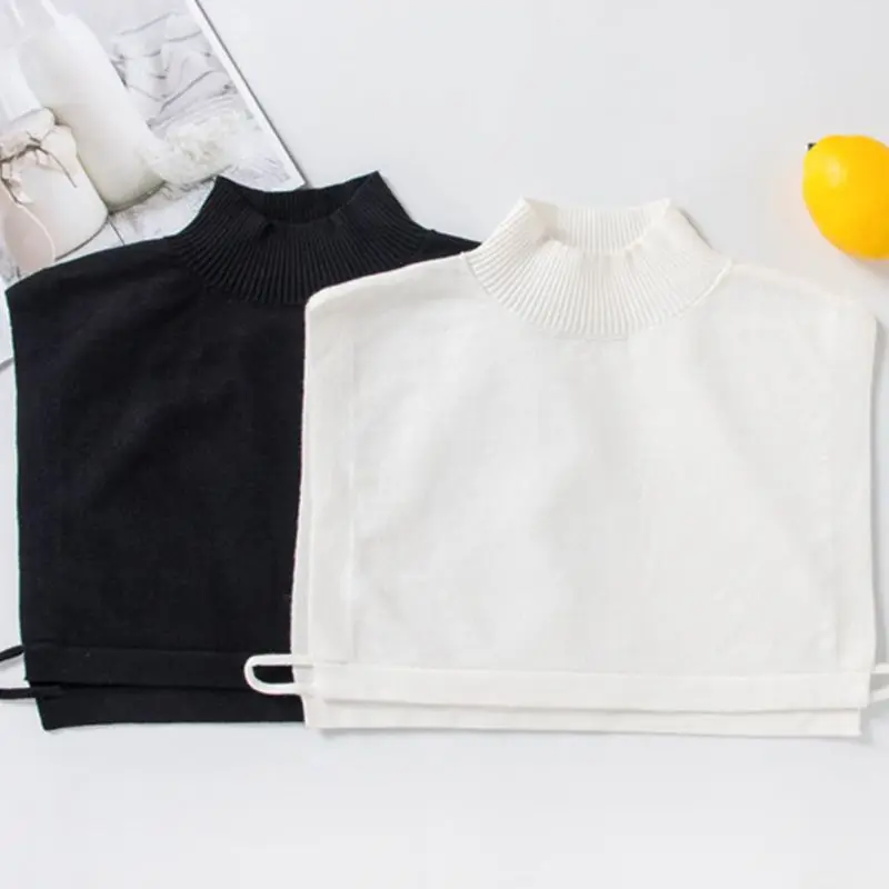 

Women Winter Sweater Decorative False Fake Collar Ribbed Knit Turtleneck Stand C