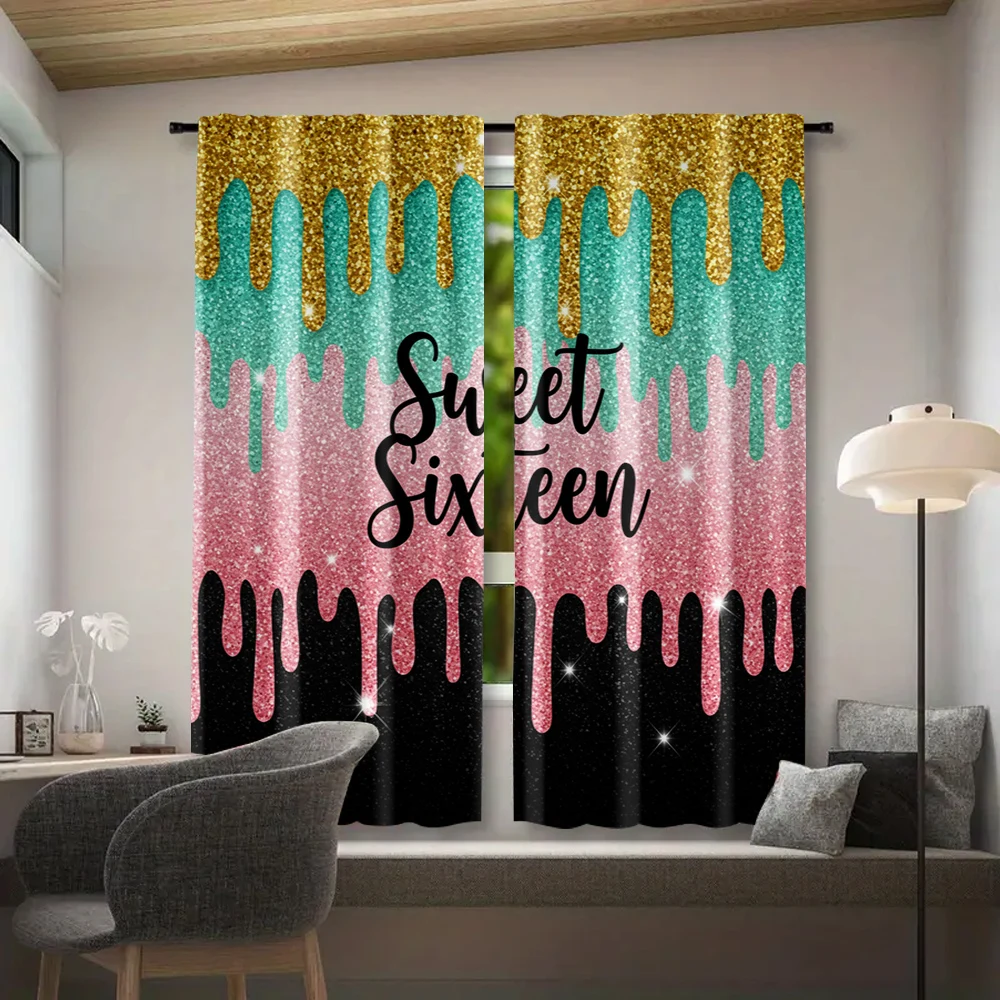 2pcs, Curtains Sweet sixteenth birthday Versatile Fabric,Without Electricity Festive Holiday Applies to All Occasions decorate 2