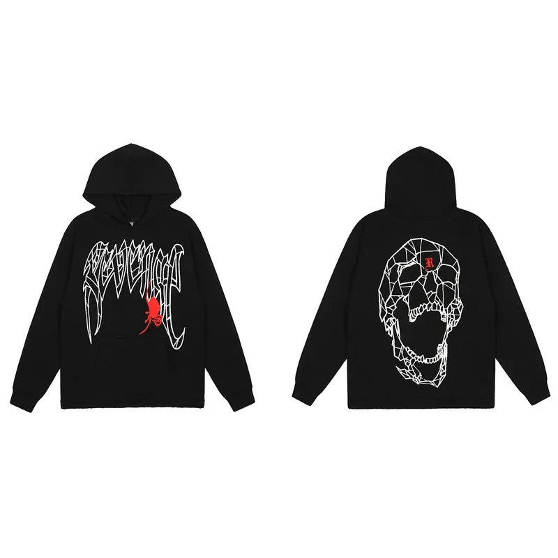 thumbnail image 1 of Sudadera con capucha informal de estilo americano, holgada, con diseño de calavera y huesos largos, estilo venganza, para parejas, 1 of 5