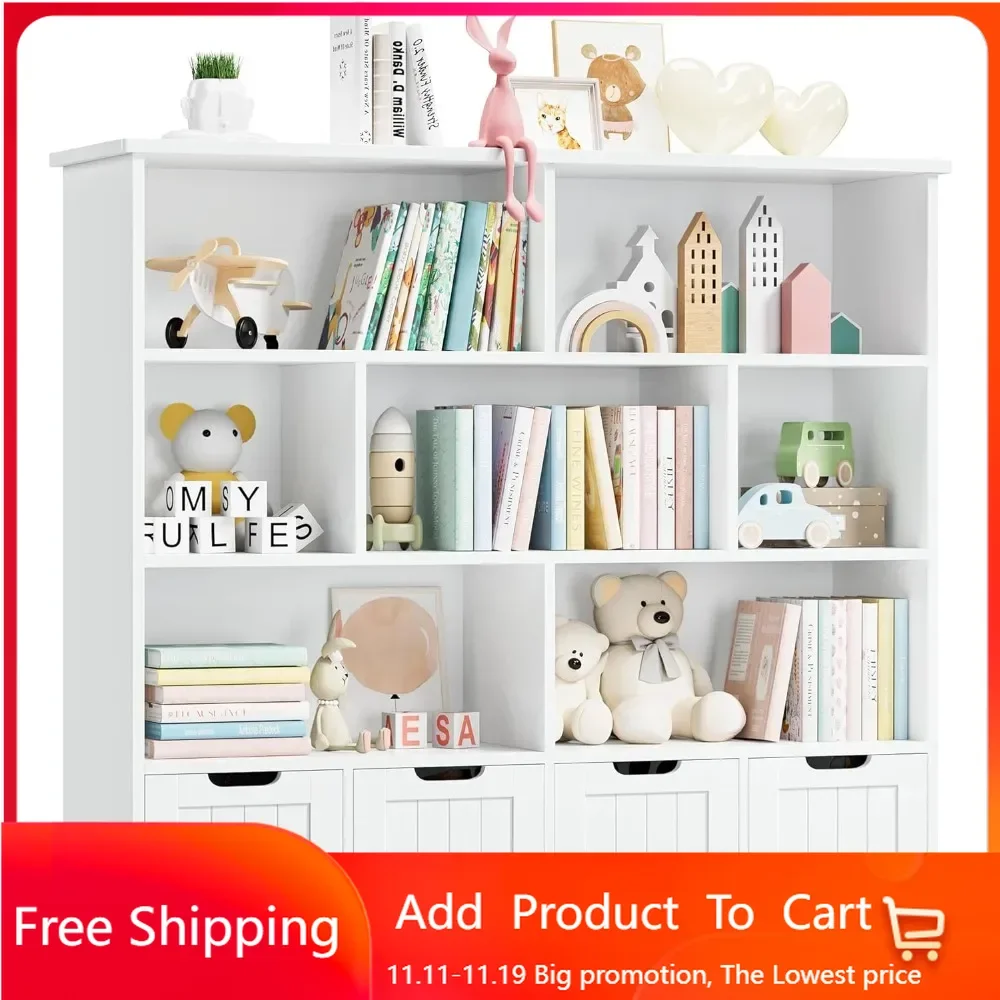 Toy Storage Organizer, Large Toy Organizers and Storage with 4 Movable Drawers and 7 Cubbies, Chest Shelf Organizer