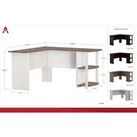 Modern Black Oak L-Shaped Desk with Bookshelves, Easy Assembly for Home Office 3