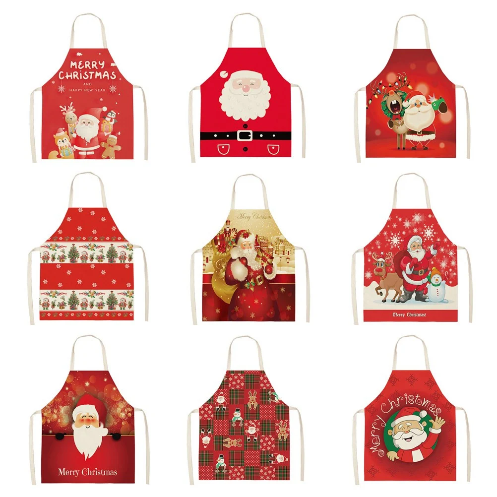 

Santa Claus Women Apron Household Cleaning Merry Christmas Snowman Linen Pinafore Salon Home Cooking Baking Adult Bib