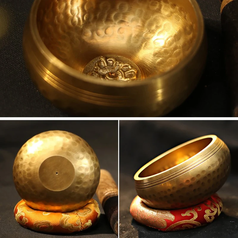 Nepal Tibetan Buddhist Bowl Handmade Singing Bowl Set Cushion Mallet Meditation Storage Bag Meditation Singing buddha sound bowl stainless steel bowl