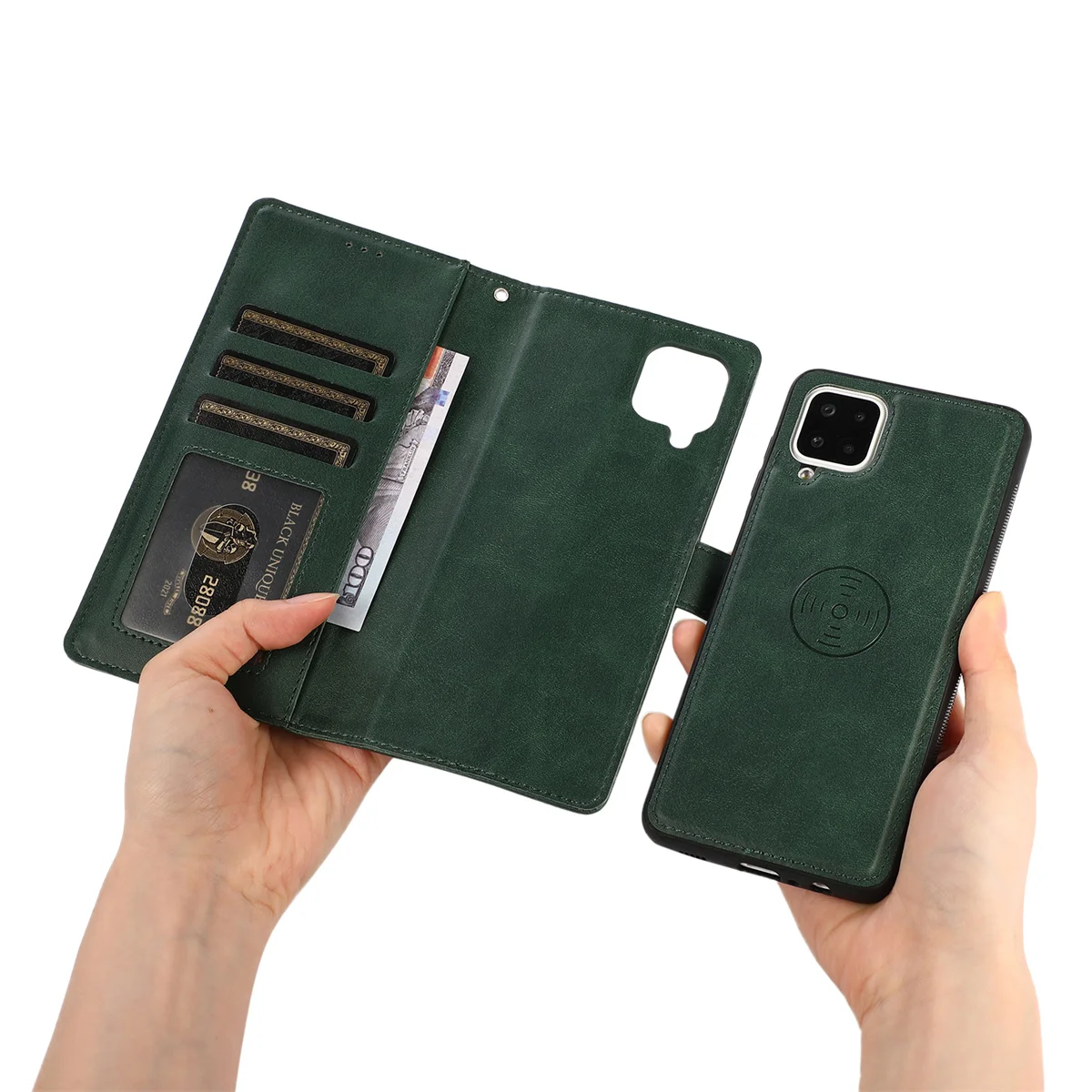 Luxury Calfskin 2-in-1 Detachable Leather Wallet Phone Case Flip Cover