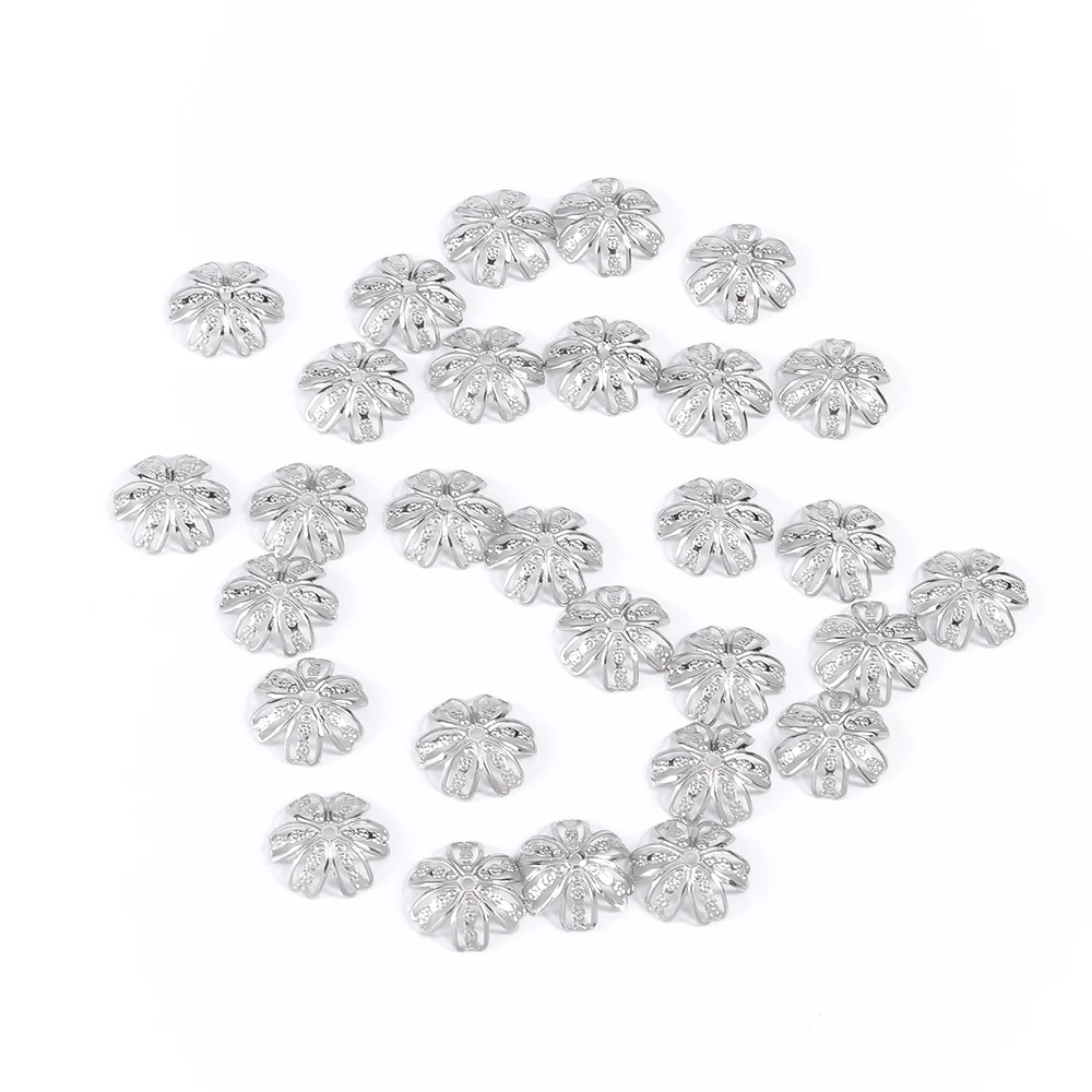 30-100 Teile/los 10 Stile Edelstahl Blatt Blumen Perlen Endkappen für Schmuck Machen Handarbeiten Spacer Bead Caps DIY Zubehör – Detail 21