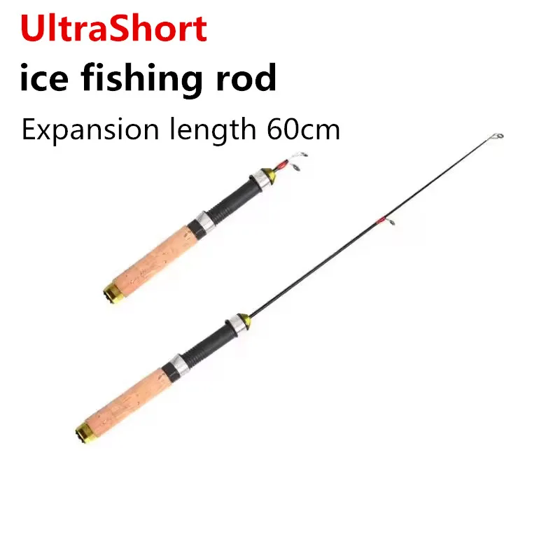 Canne télescopique mini 60cm pêche glace et crevettes - Polyvalente toutes situations pêche portable