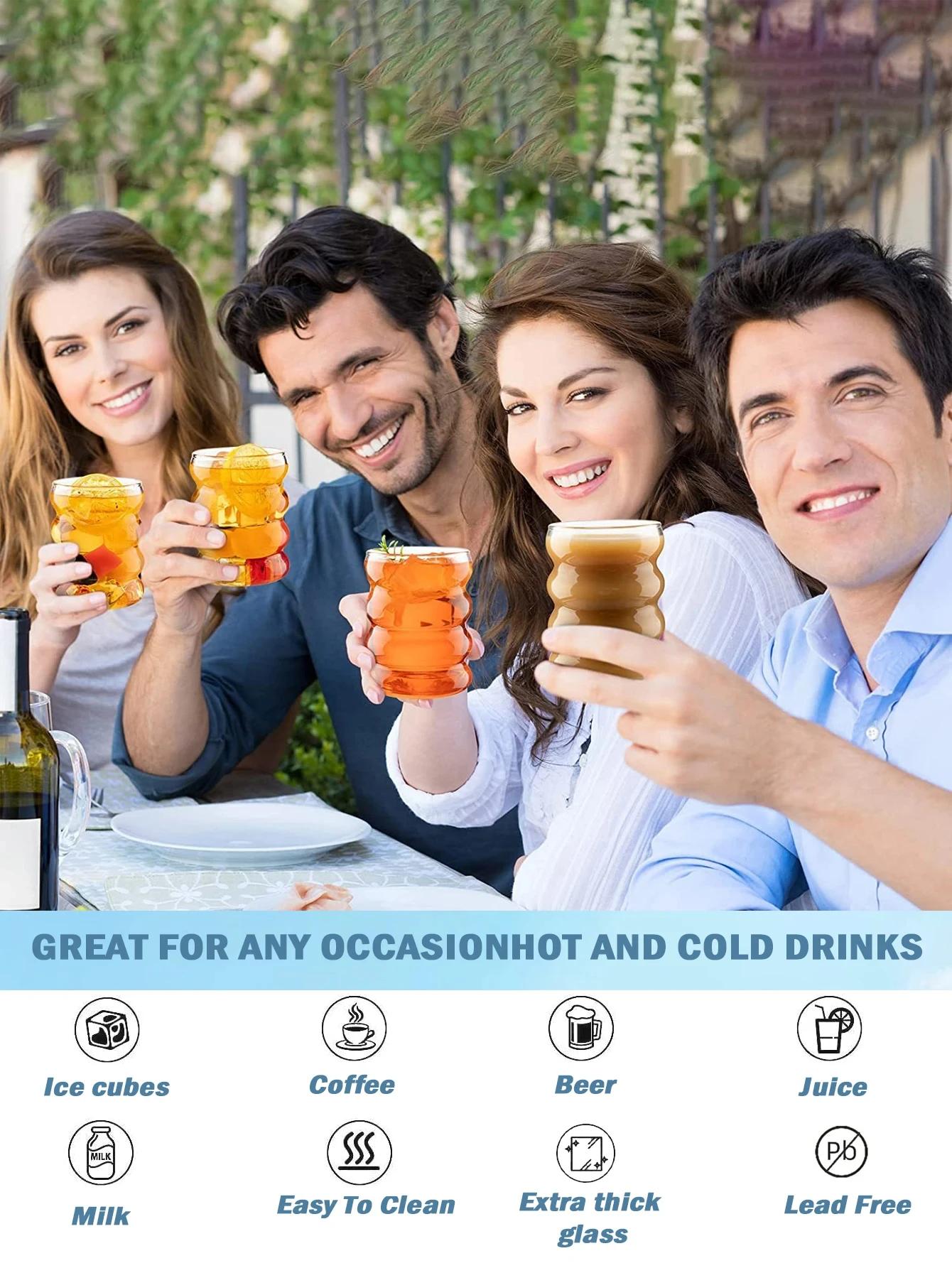 Leeseph 4 pçs copos de vidro criativos caneca de café vintage copos com nervuras copos estéticos com canudos conjunto 6