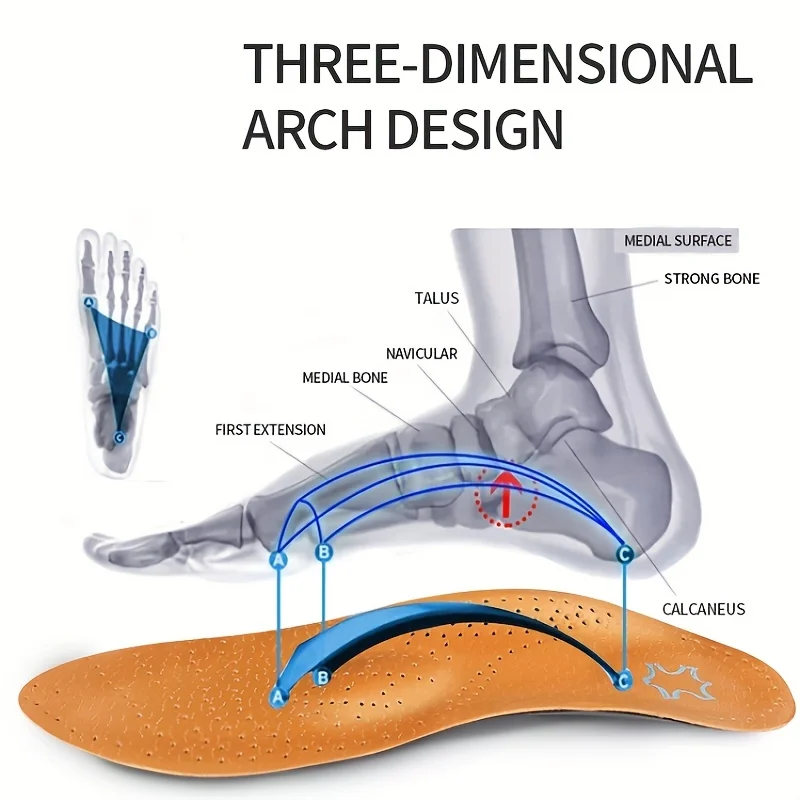 1Pair Leather Orthopedic Insoles Arch Support Insole Flat Feet Plantar Fasciitis Shoe Pads for Sport Insoles, Height Increase Insoles