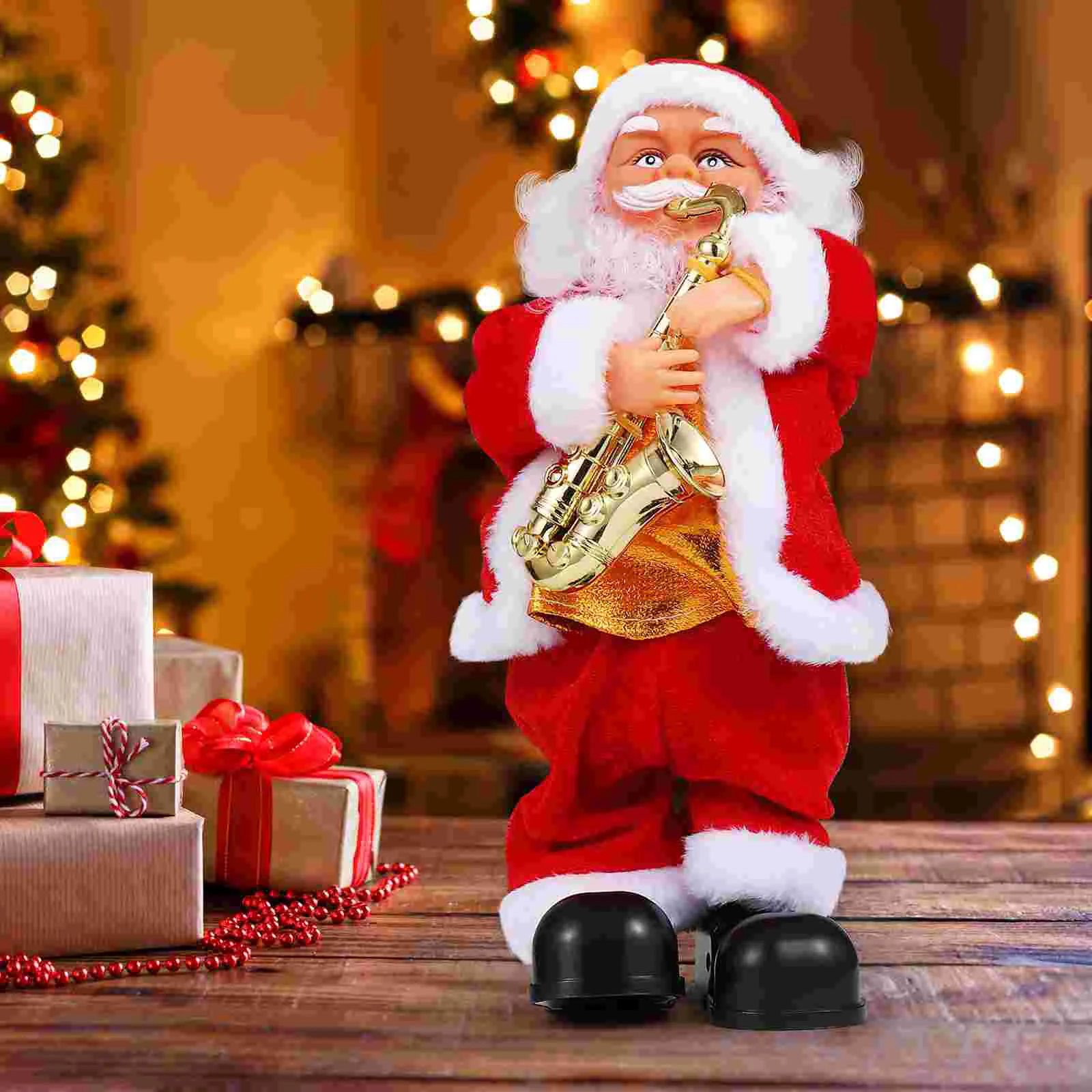 

Christmas Santa Claus Electric, Blowing Saxophone Singing Moving Santa Musical Plush Xmas Tree Ornament for Christmas Party Gift