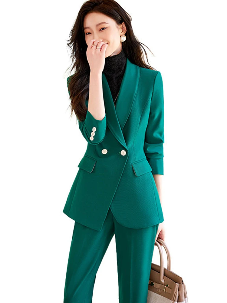 High Quality Casual Green Lady Woman Business Pants Suit