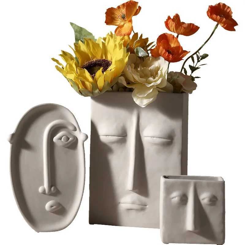 Nordic Creative Ceramic Vase Dried Flower Decoration Art Face Flower Living Room Home Furnishing Soft Decoration Home Decor