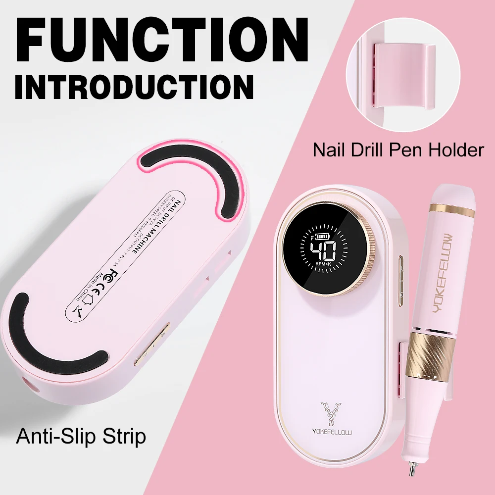 YOKEFELLOW Professional Nail Drill 40000RPM Rechargeable Electric Nail Drill Machine Cordless Nail E File for Acrylic Gel Nails 2
