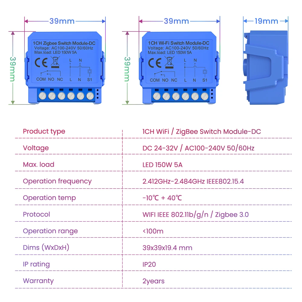 Tuya WIFI/ZigBee Dry Contact Smart Light Switch Module Smart DrY Breaker Relay D