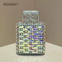 Alizekerr Perfume Bottle Crystal Evening Bags Women Gorgeous Luxury Rhinestone Square Metallic Purses And Handbags Wedding Party