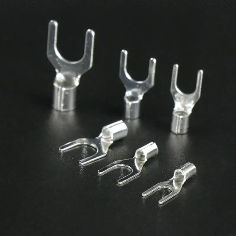 F26C 320 Pcs Tin-Plated-Copper Wire Crimp Fork End Cable Lugs Crimp Connector Non-Insulated Ring Terminal & Fork Connector