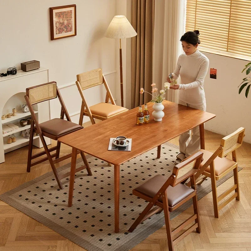 Modern Simple Folding Bar Chair Solid Wood High Stool Dining Room Japanese Style Rattan Back Dining Chair Nordic Furniture