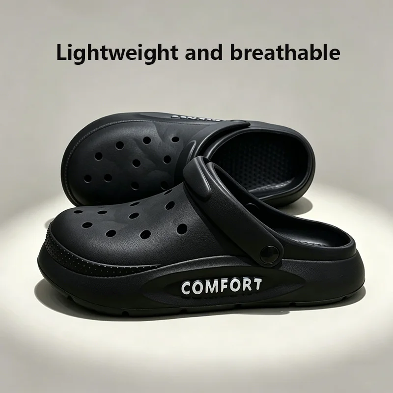 Women's Men's Slippers Summer Anti-Slip Couple Hollow Covered Toe Indoor Outdoor Casual Thick Bottom Sandals for Home Adults 5