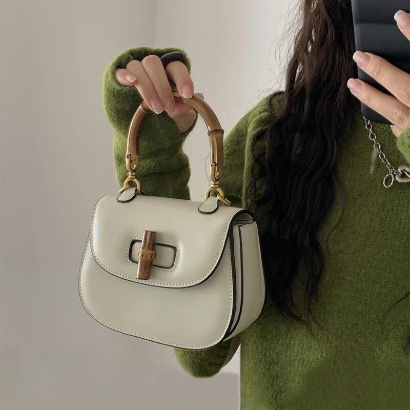 

2023 New Women's Leather Bags Retro Fashion Brand Same High-grade Single Shoulder Messenger Bag Bamboo Saddle Bag Shoulder Purse