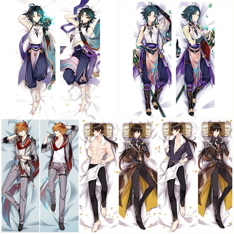 

Anime Genshin Impact Pillow Case Keqing Zhongli Dakimakura Venty Hu Tao Cosplay Body Throw Cushion Double-sided Pillowcase