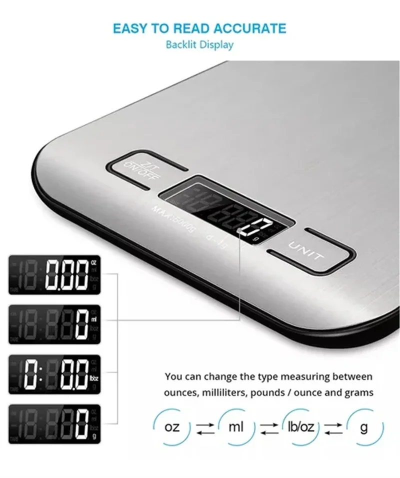 Digital Kitchen Food Scale - LCD Display Weight in Grams, Kilograms,  Ounces, Fl Ounces, Milliliters, and Pounds Perfect for Precise  Measurements