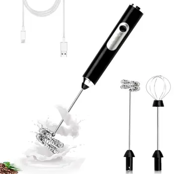 Milk Frother Handheld for Coffee, Electric Whisk 3 Speed Adjustable, Drink Mixer with Stand Bracket Rechargeable Egg Beater 1