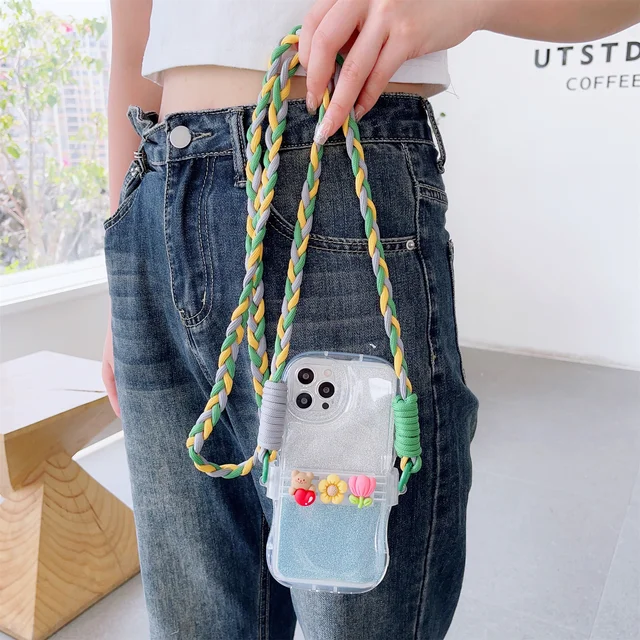 Universal Mobile Phone Crossbody Strap Stand Back Clip Holder Fresh Flower  Detachable Safety Tether For iPhone 14 Pro max