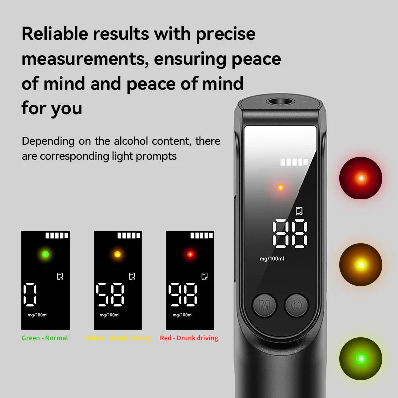 Non-contact Alcohol Tester High-precision Breathalyzer HD Large Screen LED Light Indicator Flashlight Function Portable