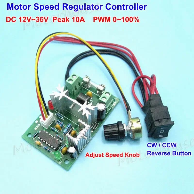 DC 12V~36V 18V 24V 10A PWM DC Motor Speed Controller CW CCW Reversible Switch 0%- Stepless Speed Regulator Adjustable