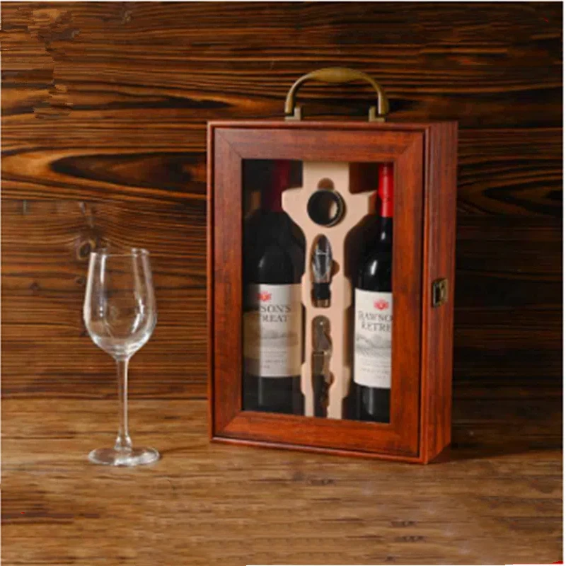 Double Pack Hand-held Walnut Colored Red Wine Gift Box Grape Red Wine Gift Box Packaging