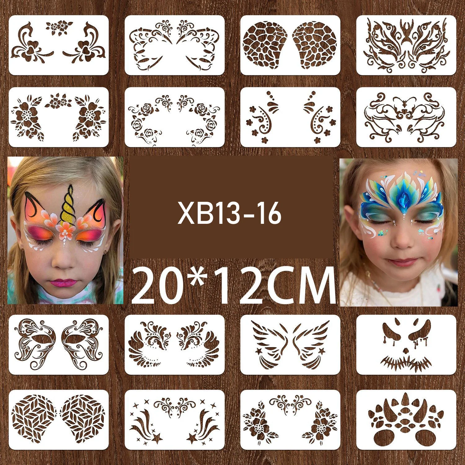 16pcs Body Eye Make Up Face Body Art Reusable Painting Stencil For Halloween Party Tattoos