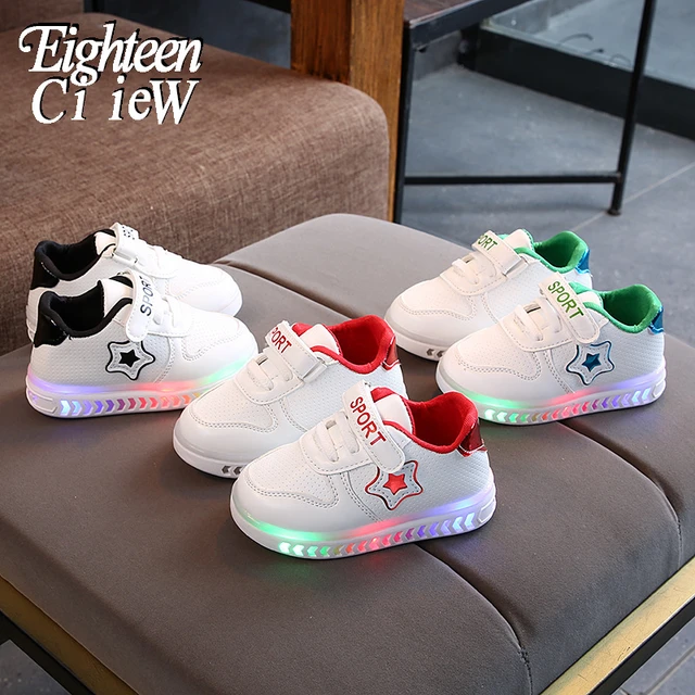 Zapatillas de deporte con suela luminosa para niños y niñas, zapatos informales brillantes e estrellas, talla 21-30 _ - AliExpress Mobile