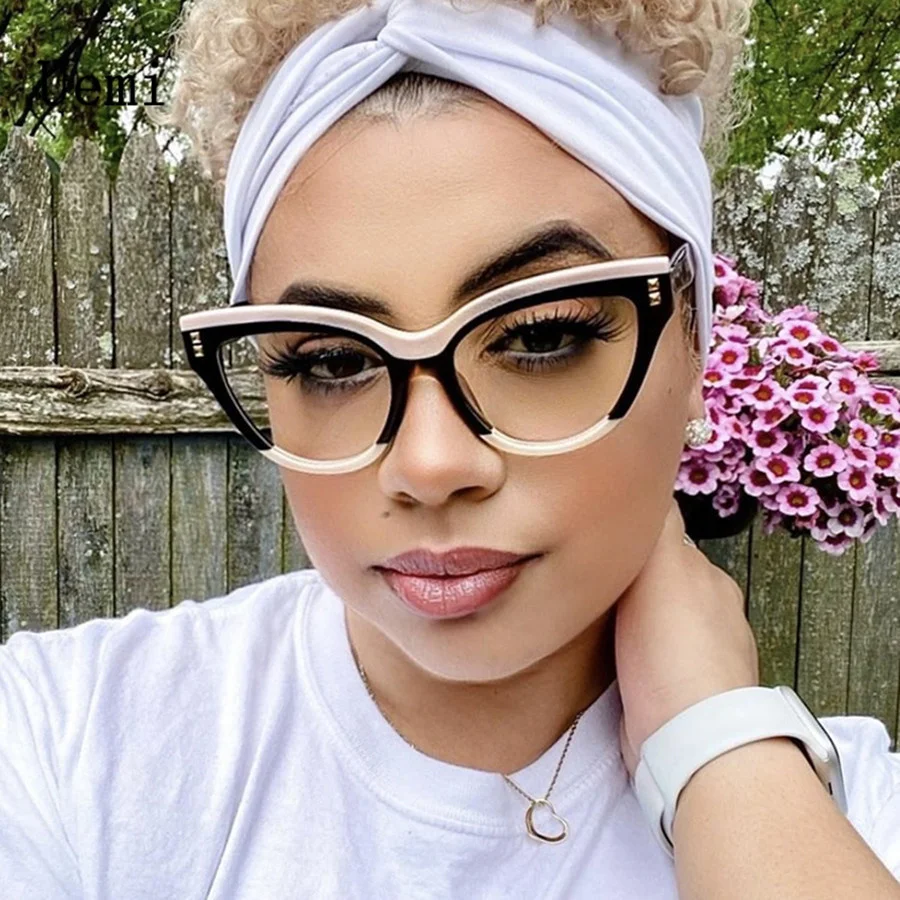 Eyeglasses Frames,Eyewear Frames,Women Glasses,Fashion Eyeglasses New Fashion Women Brand Designer Glasses For Ladies Retro Cat Eye Rivet Decoration Frame Clear Reading Computer