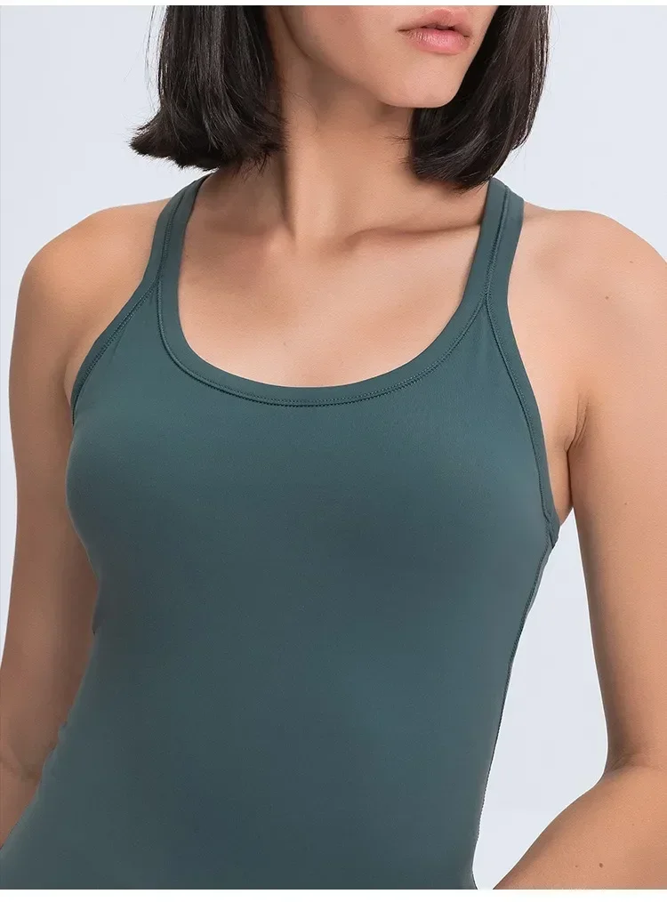 Lemon Waist-Length Racerback Padded Tank Top Feel Weightless Sweat-wicking Training Gym Yoga Vest Sleeveless Tight Fit Shirts
