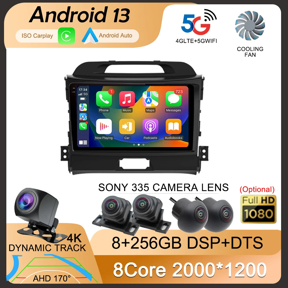 Android 13 Wireless Carplay Android Auto Radio Per Kia Sportage 3 2010-2016 2015 4G Car Multimedia Gps 2Din Autoradio