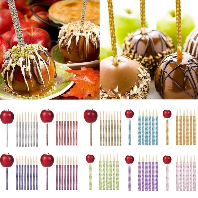 12Pcs Bling Candy Apple Bamboo Sticks Caramel Apple Wooden Pointed