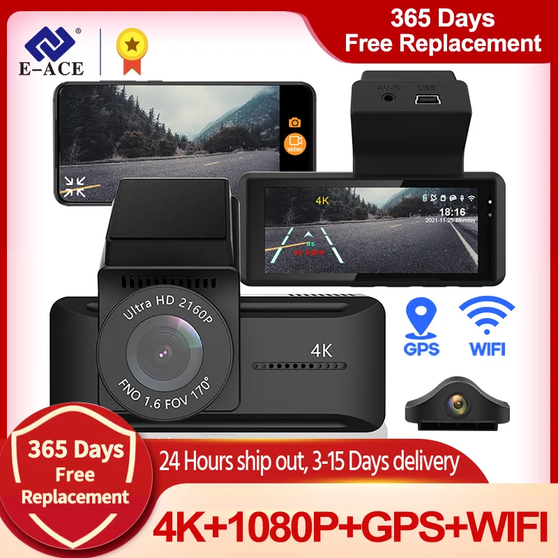 EACE B44 4K Dash Camera Car DVR Video Recorder Ultra HD 2160P GPS