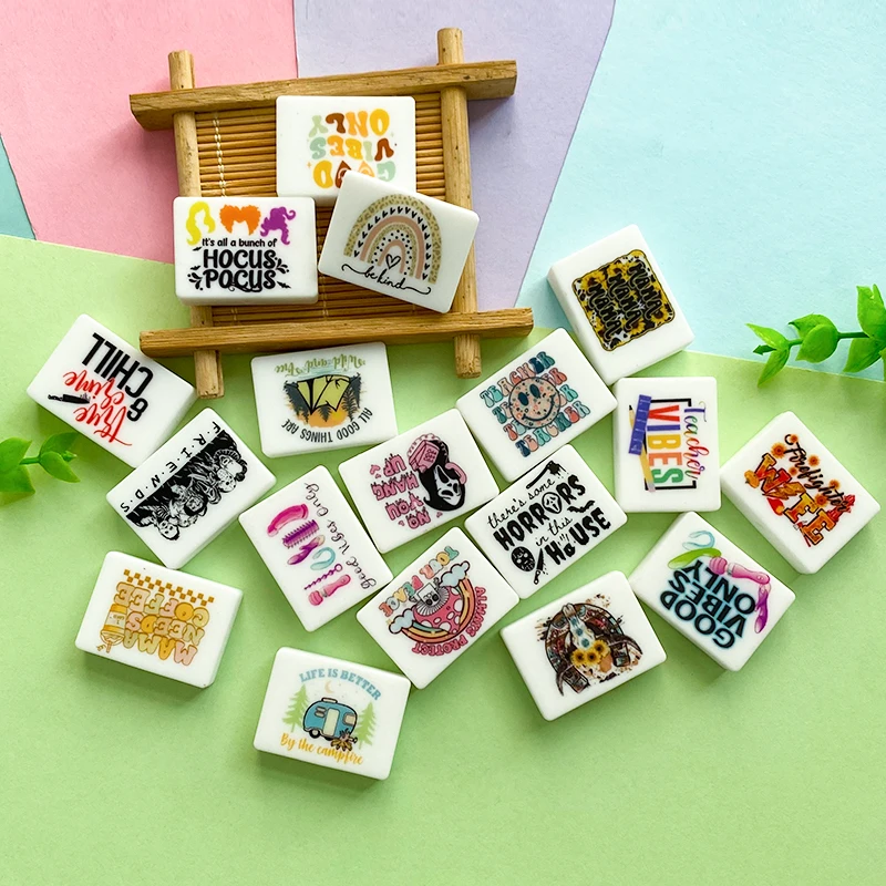 사각형 인쇄 실리콘 비즈, 쥬얼리 제작 팔찌, DIY 젖꼭지 체인 액세서리, 쥬얼리 비즈, 10 개