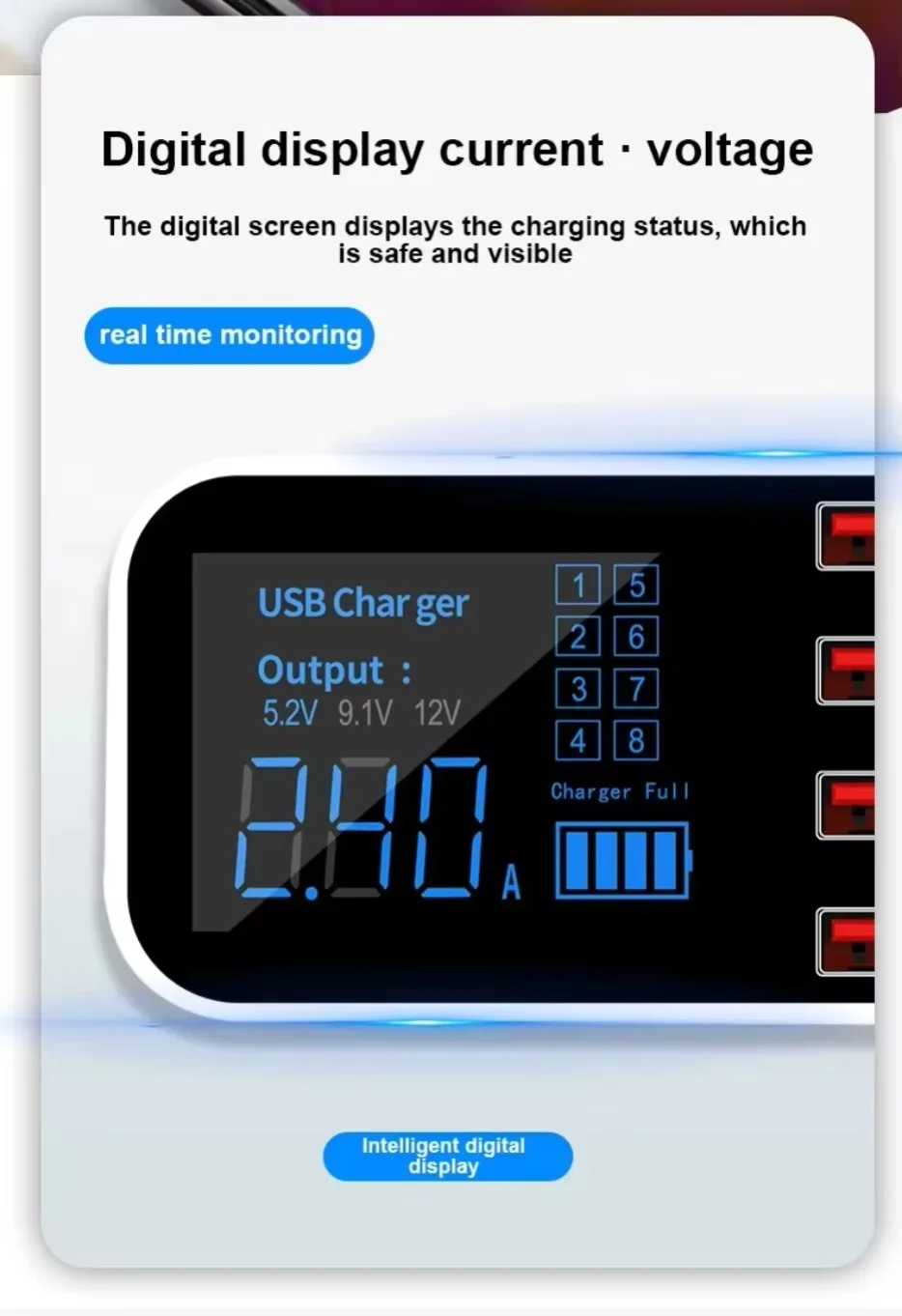 40W 8 Port PD USB Super Fast Charger Station LED Display QC3.0 Desktop Quick Charge For iPhone 16 15 14 13 Tablet Xiaomi Samsung