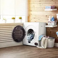Compact Laundry Dryer, 3.5 cu ft Front Load Stainless Steel Clothes Dryers With Exhaust Pipe, 1500W, LCD Control Panel Four-Func 2