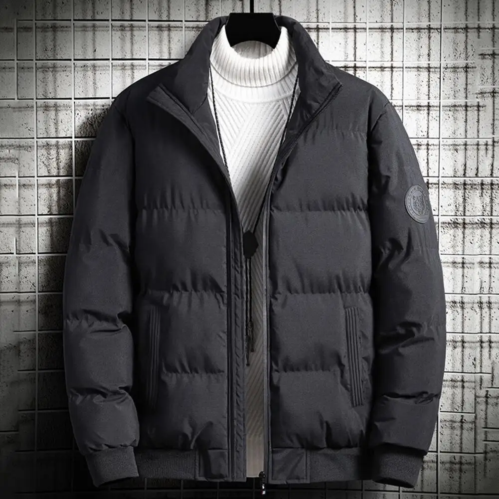 

Men Winter Coat Stand-up Collar Cotton Jacket Winter Puffer Jacket for Men Insulated Full Zip Coat with Stand Collar for Warmth